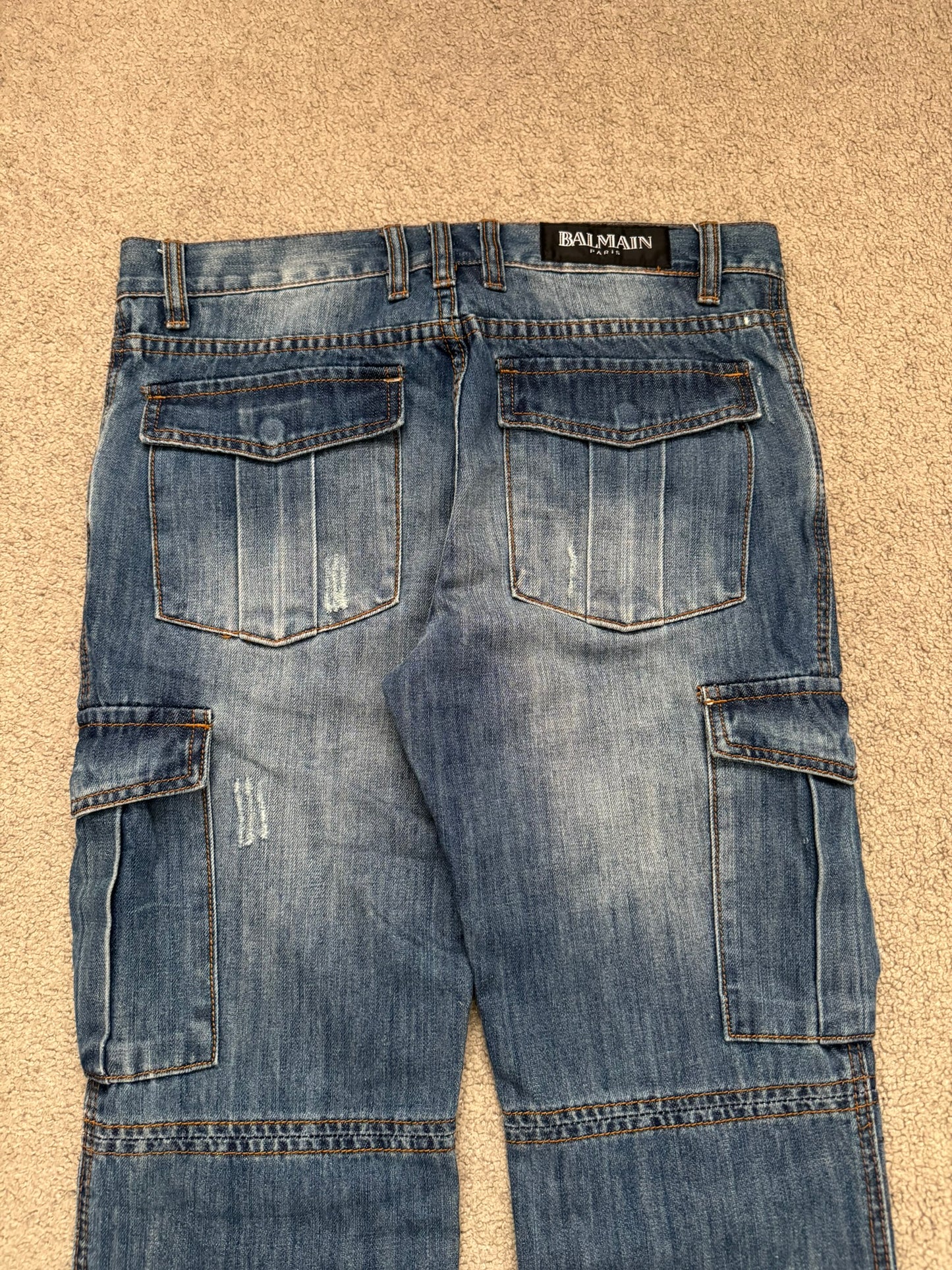 SS10 Balmain by Christophe Decarnin Distressed Cargo Denim Jeans