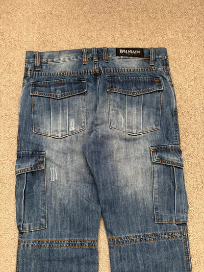 SS10 Balmain by Christophe Decarnin Distressed Cargo Denim Jeans