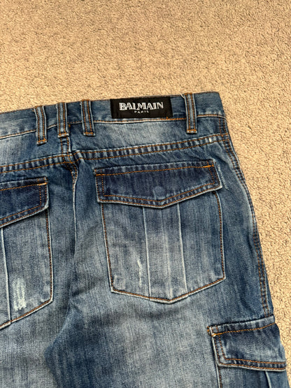 SS10 Balmain by Christophe Decarnin Distressed Cargo Denim Jeans