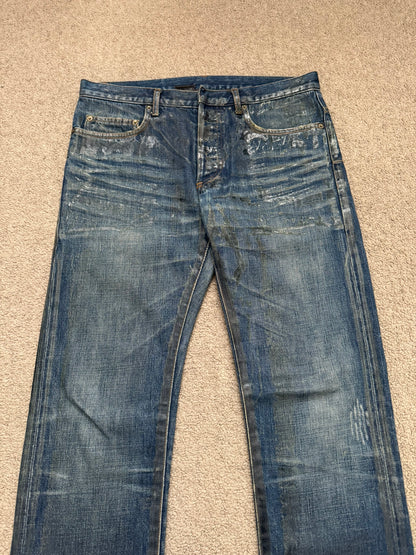SS07 Dior Homme by Hedi Slimane "Luster" Blue Waxed Clawmark Denim Jeans