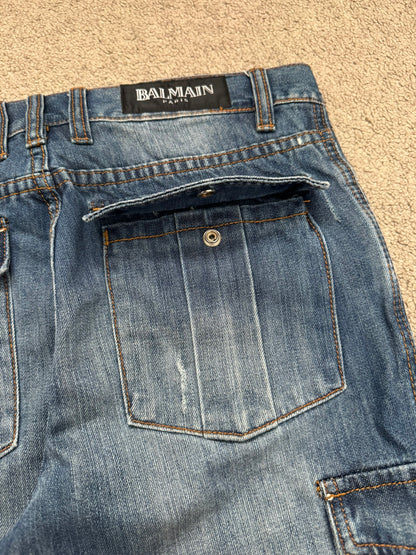 SS10 Balmain by Christophe Decarnin Distressed Cargo Denim Jeans