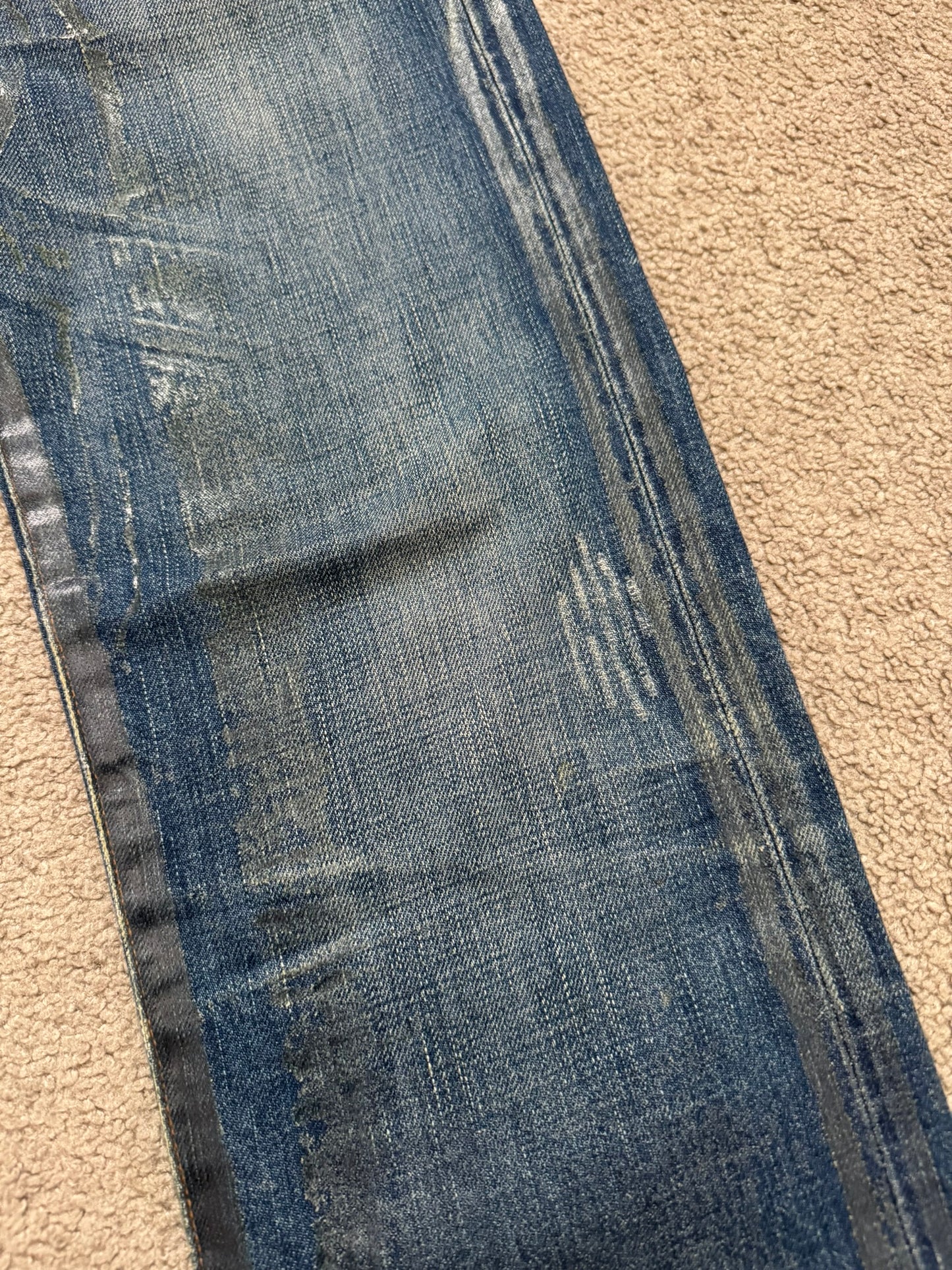 SS07 Dior Homme by Hedi Slimane "Luster" Blue Waxed Clawmark Denim Jeans