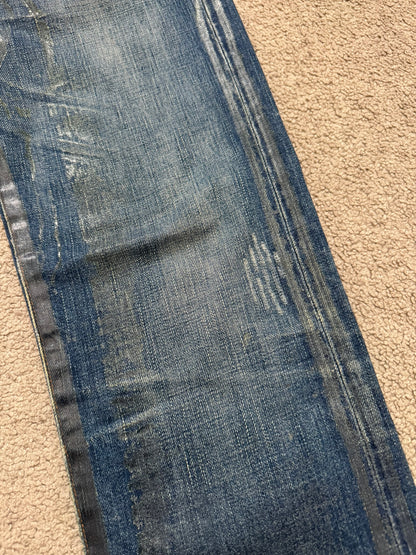 SS07 Dior Homme by Hedi Slimane "Luster" Blue Waxed Clawmark Denim Jeans