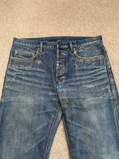 SS07 Dior Homme by Hedi Slimane "Luster" Blue Waxed Clawmark Denim Jeans