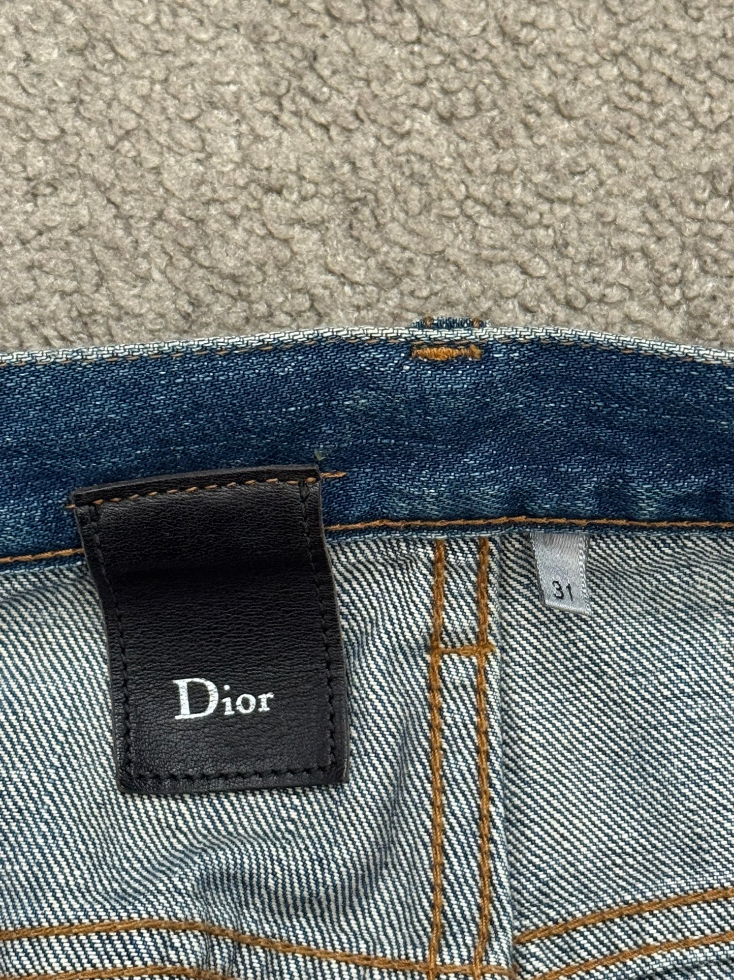 SS07 Dior Homme by Hedi Slimane "Luster" Blue Waxed Clawmark Denim Jeans