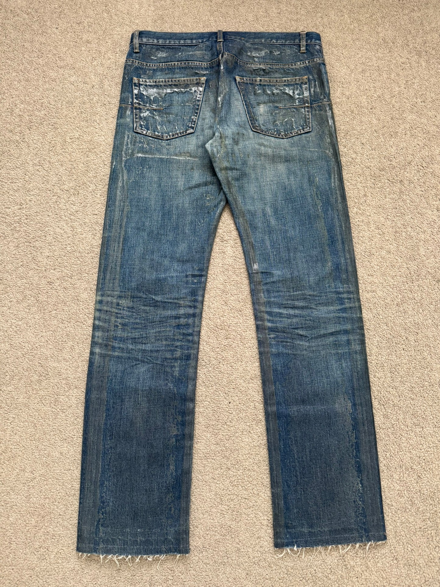 SS07 Dior Homme by Hedi Slimane "Luster" Blue Waxed Clawmark Denim Jeans