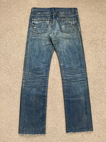 SS07 Dior Homme by Hedi Slimane "Luster" Blue Waxed Clawmark Denim Jeans