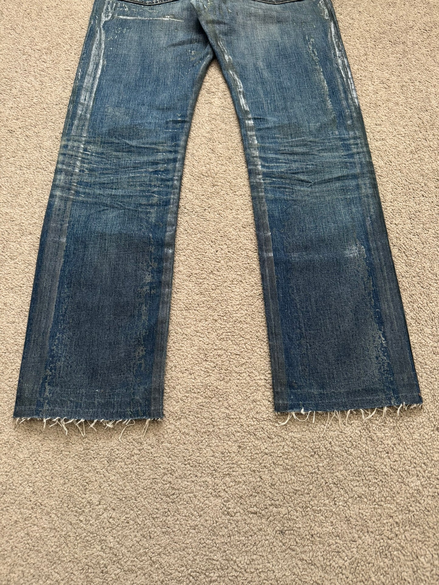SS07 Dior Homme by Hedi Slimane "Luster" Blue Waxed Clawmark Denim Jeans