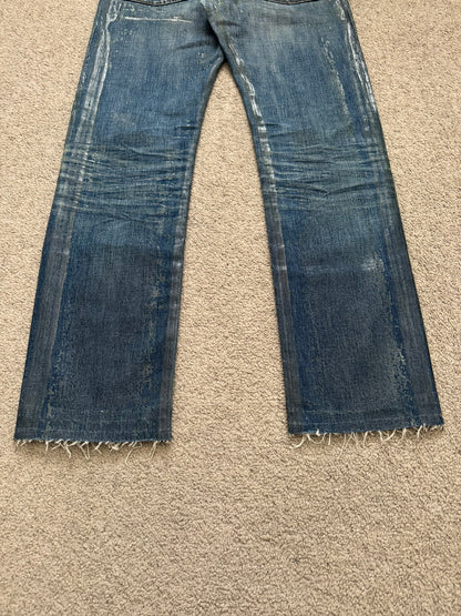 SS07 Dior Homme by Hedi Slimane "Luster" Blue Waxed Clawmark Denim Jeans