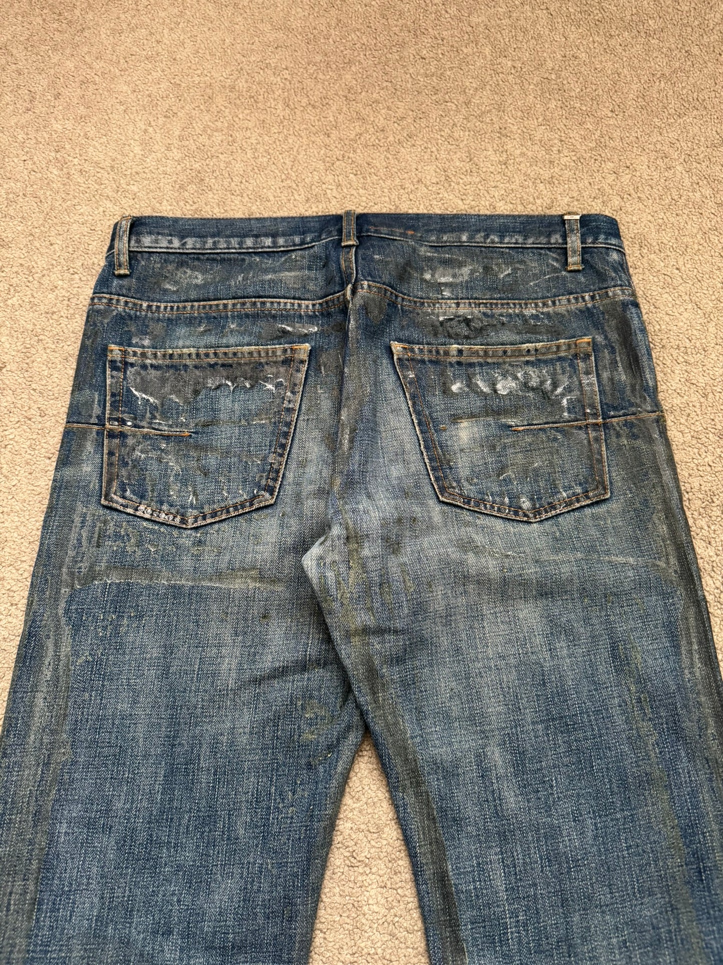 SS07 Dior Homme by Hedi Slimane "Luster" Blue Waxed Clawmark Denim Jeans