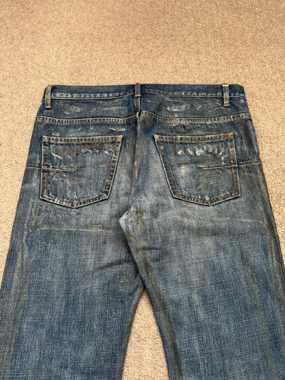 SS07 Dior Homme by Hedi Slimane "Luster" Blue Waxed Clawmark Denim Jeans