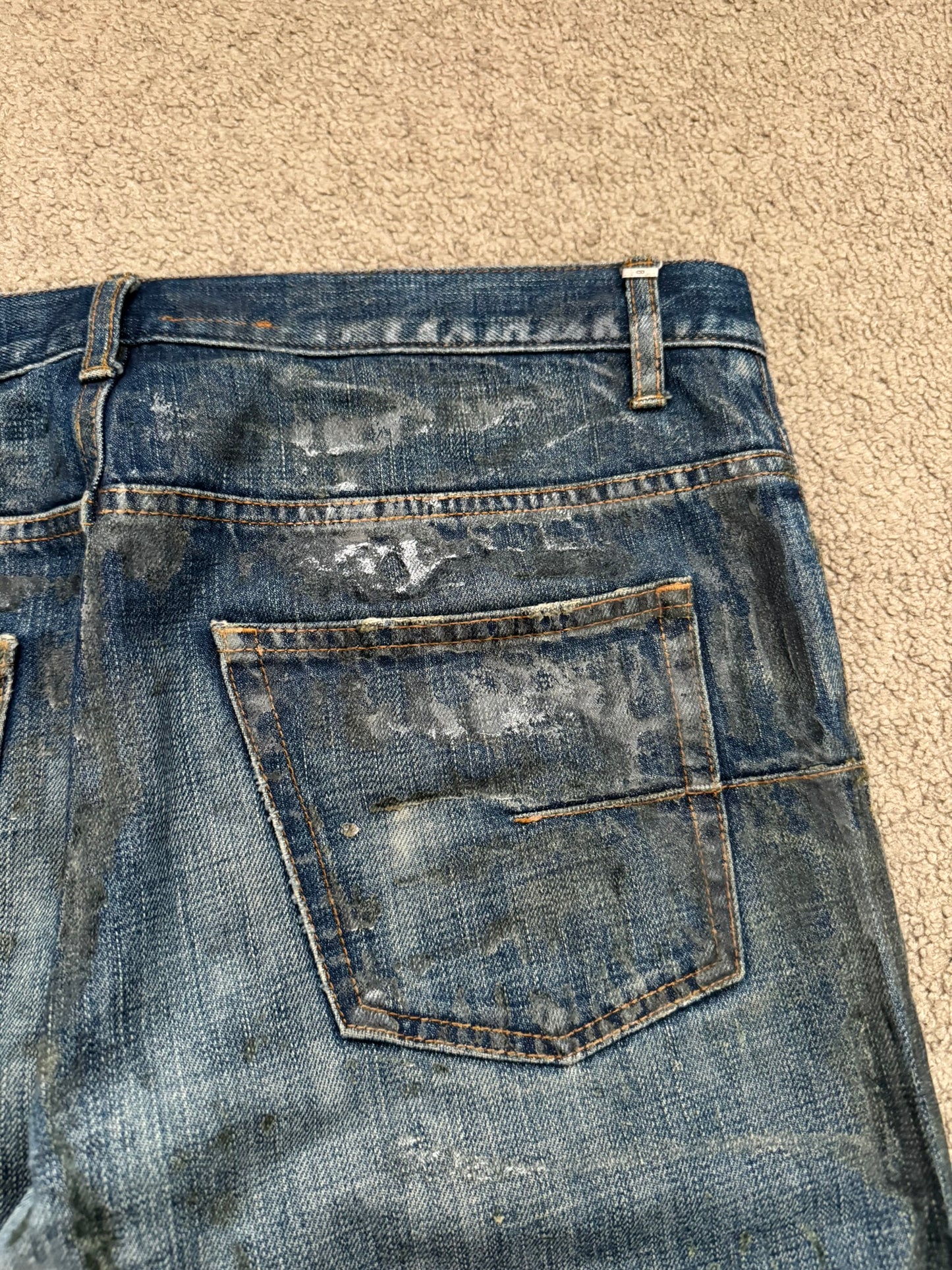 SS07 Dior Homme by Hedi Slimane "Luster" Blue Waxed Clawmark Denim Jeans
