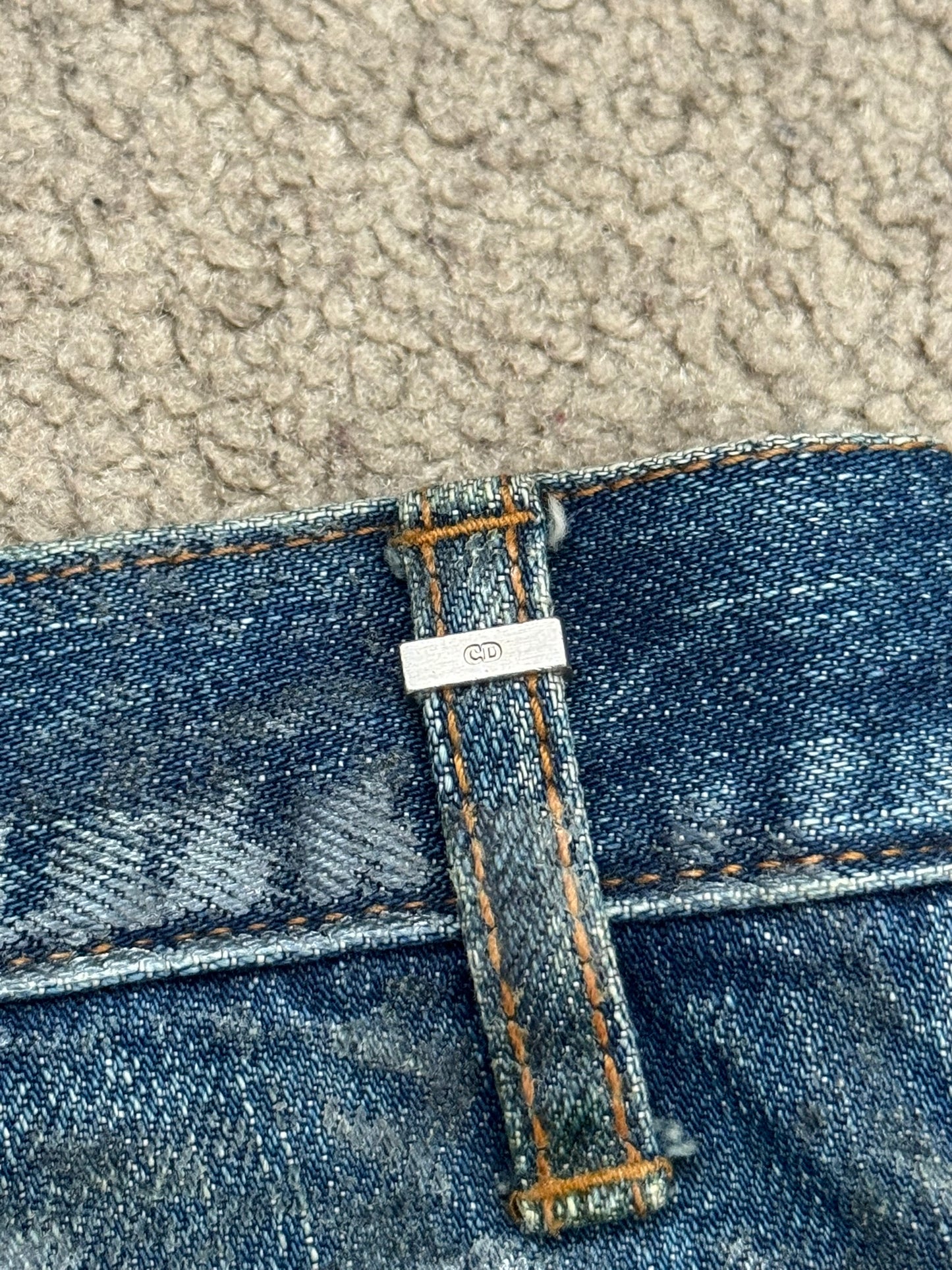 SS07 Dior Homme by Hedi Slimane "Luster" Blue Waxed Clawmark Denim Jeans