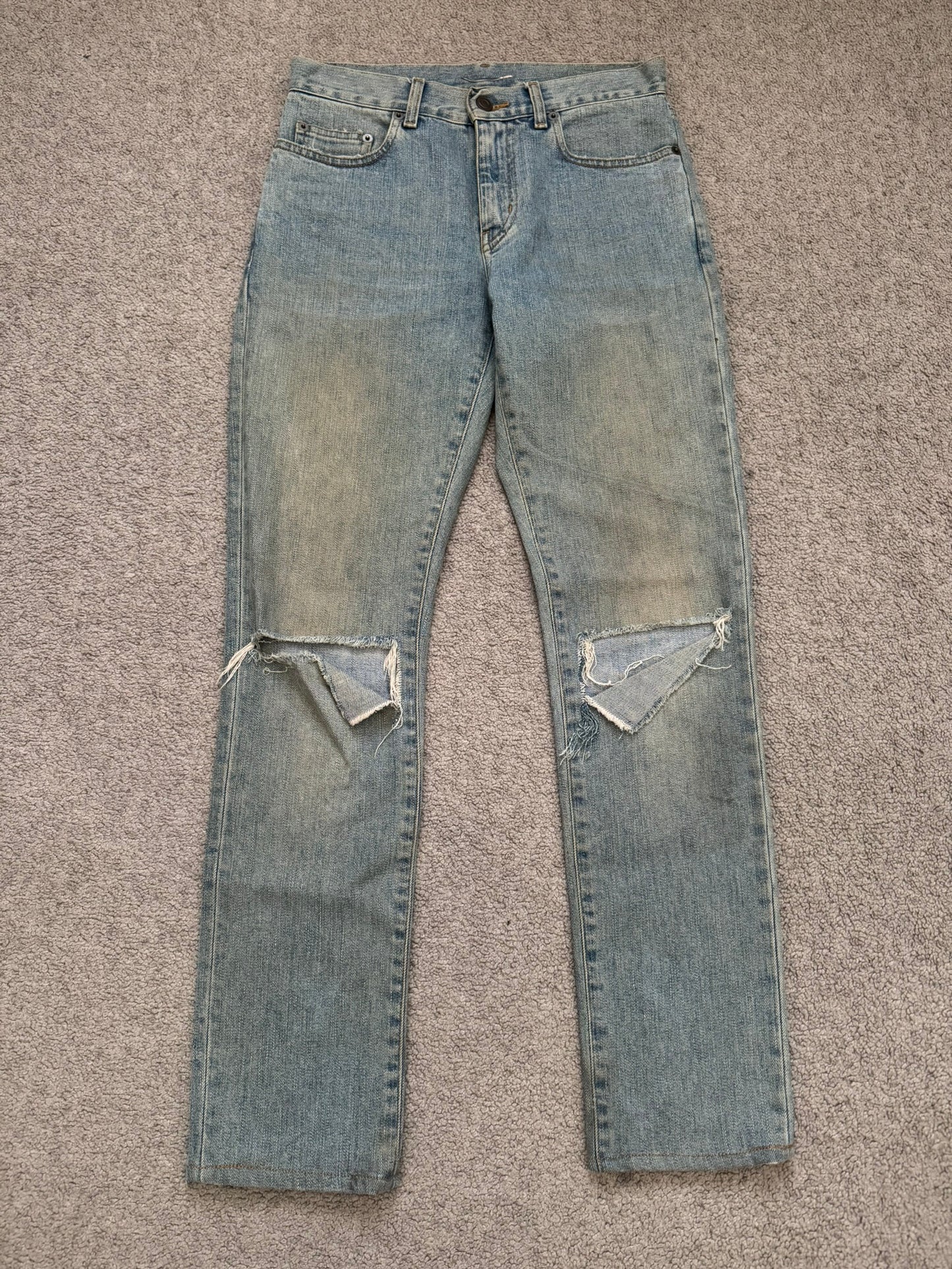 FW15 Saint Laurent by Hedi Slimane Mudwash Knee Slit D02 Denim Jeans