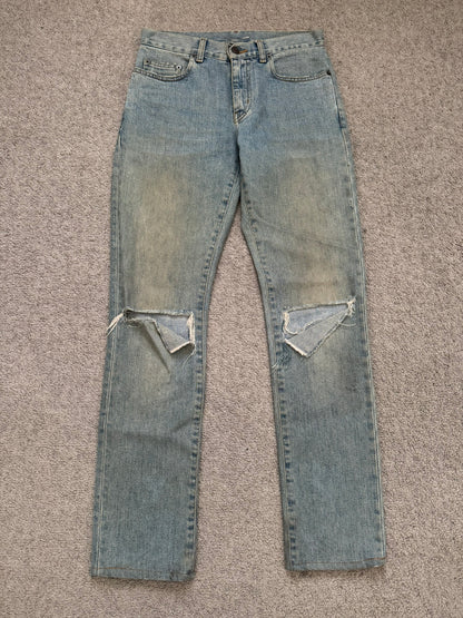 FW15 Saint Laurent by Hedi Slimane Mudwash Knee Slit D02 Denim Jeans