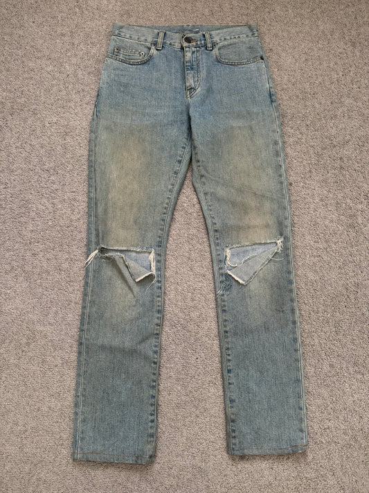 FW15 Saint Laurent by Hedi Slimane Mudwash Knee Slit D02 Denim Jeans