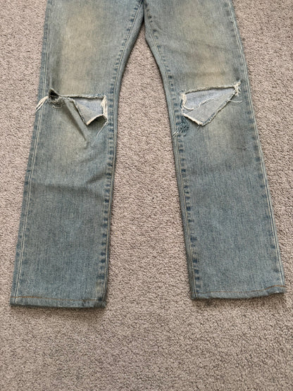 FW15 Saint Laurent by Hedi Slimane Mudwash Knee Slit D02 Denim Jeans