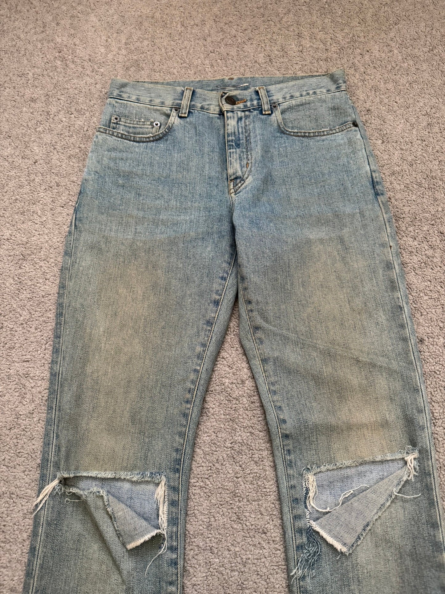 FW15 Saint Laurent by Hedi Slimane Mudwash Knee Slit D02 Denim Jeans