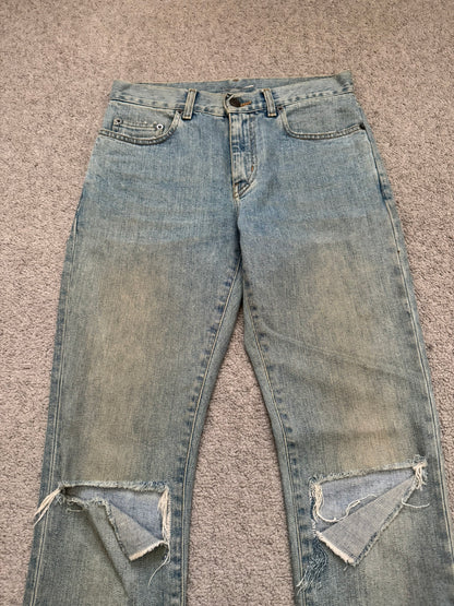 FW15 Saint Laurent by Hedi Slimane Mudwash Knee Slit D02 Denim Jeans