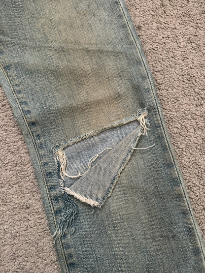 FW15 Saint Laurent by Hedi Slimane Mudwash Knee Slit D02 Denim Jeans