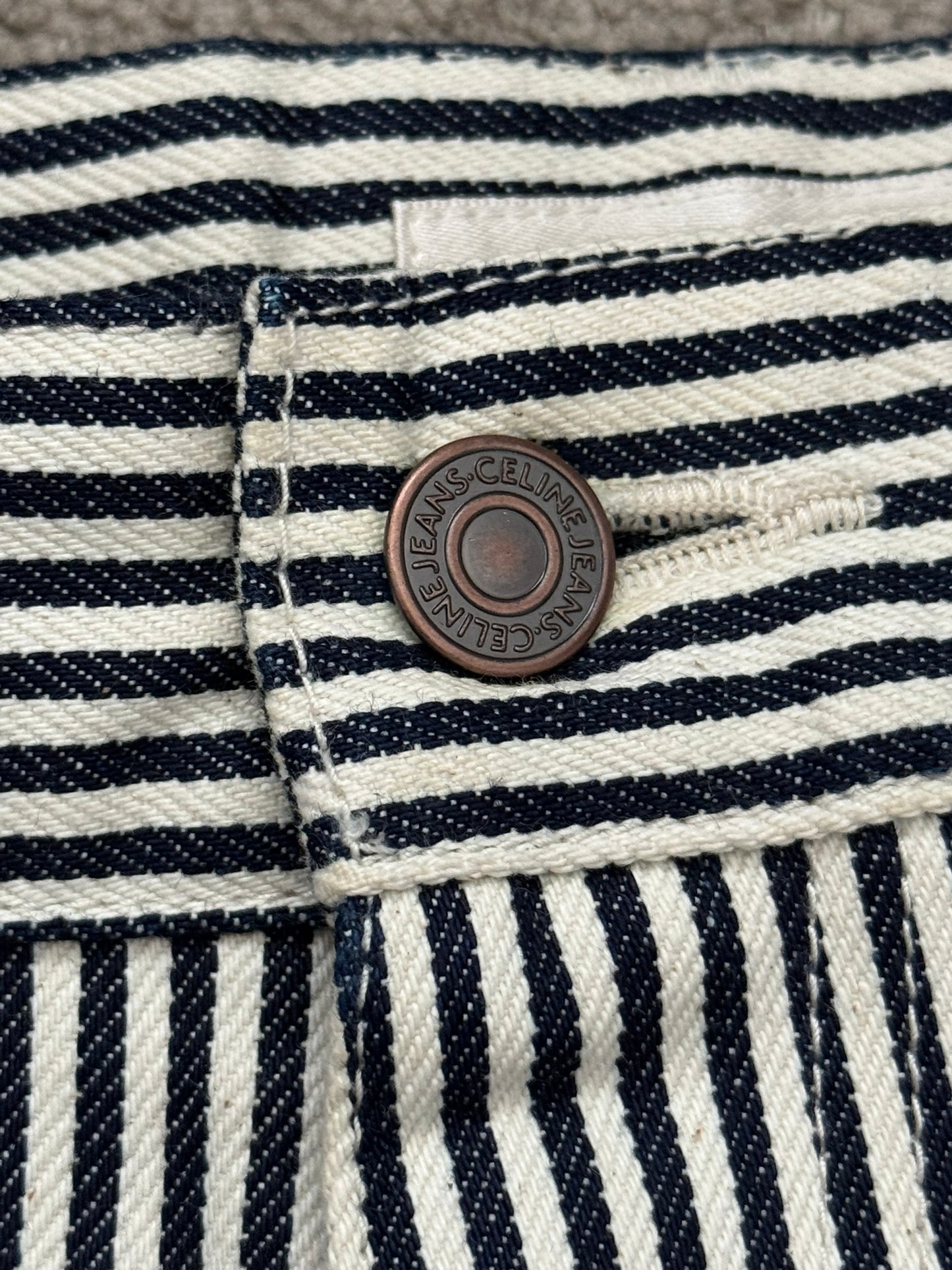 SS20 Celine by Hedi Slimane Hickory Striped Serge Flared Denim Jeans