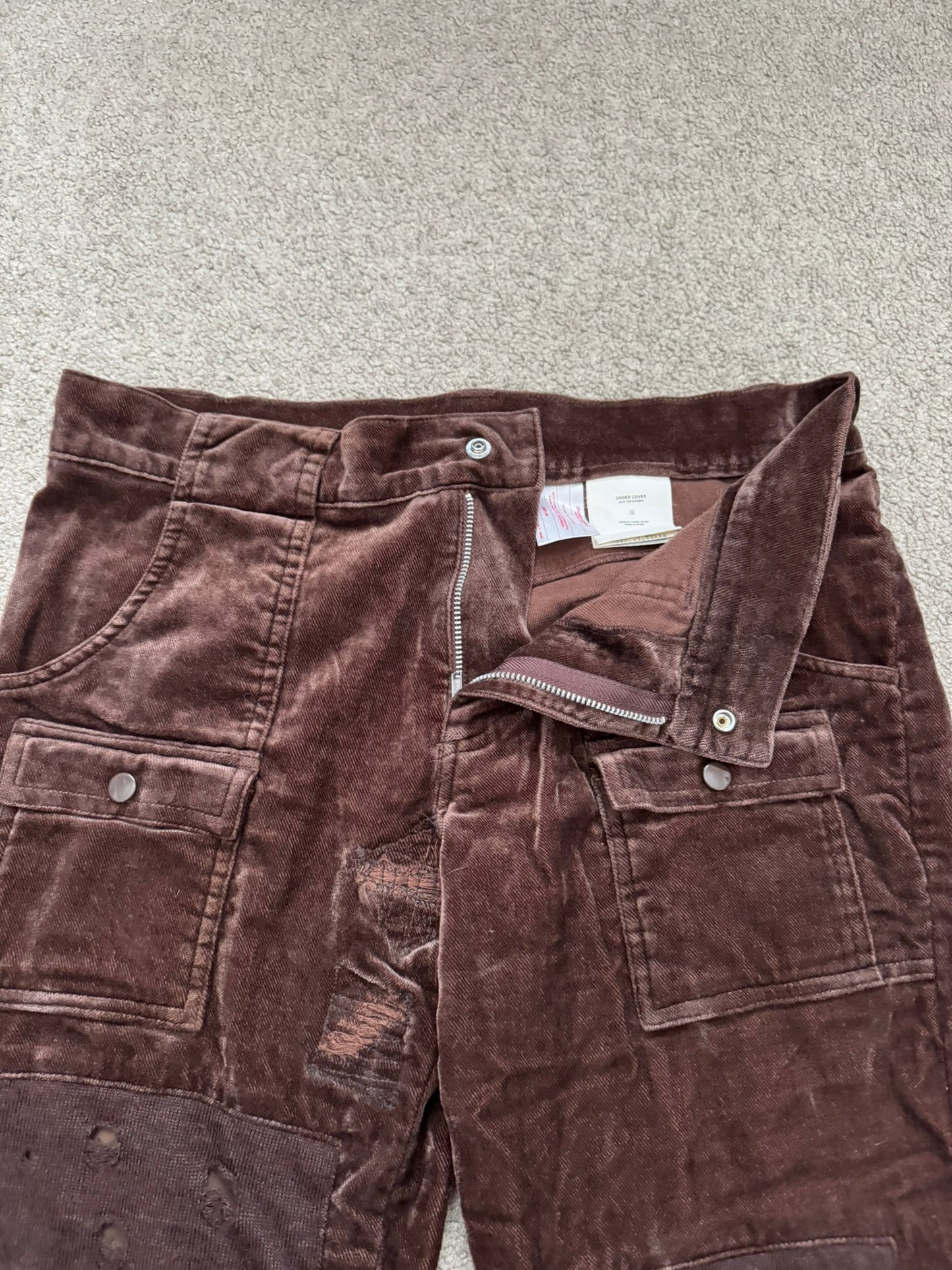 AW02 Undercover "Witch's Cell Division" Velvet Cargo Bush Pants
