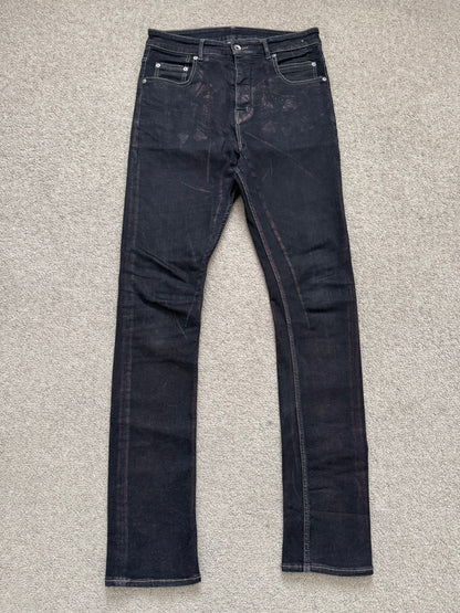 FW20 Rick Owens DRKSHDW Bruise Foil Waxed Detroit Cut Denim Jeans