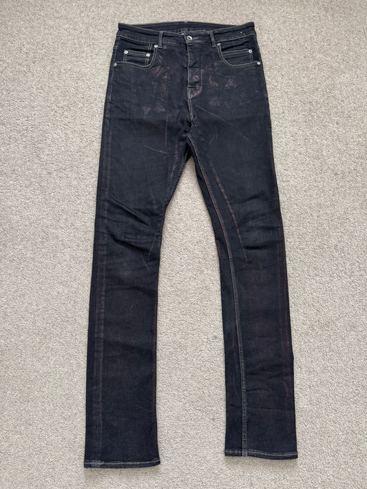 FW20 Rick Owens DRKSHDW Bruise Foil Waxed Detroit Cut Denim Jeans