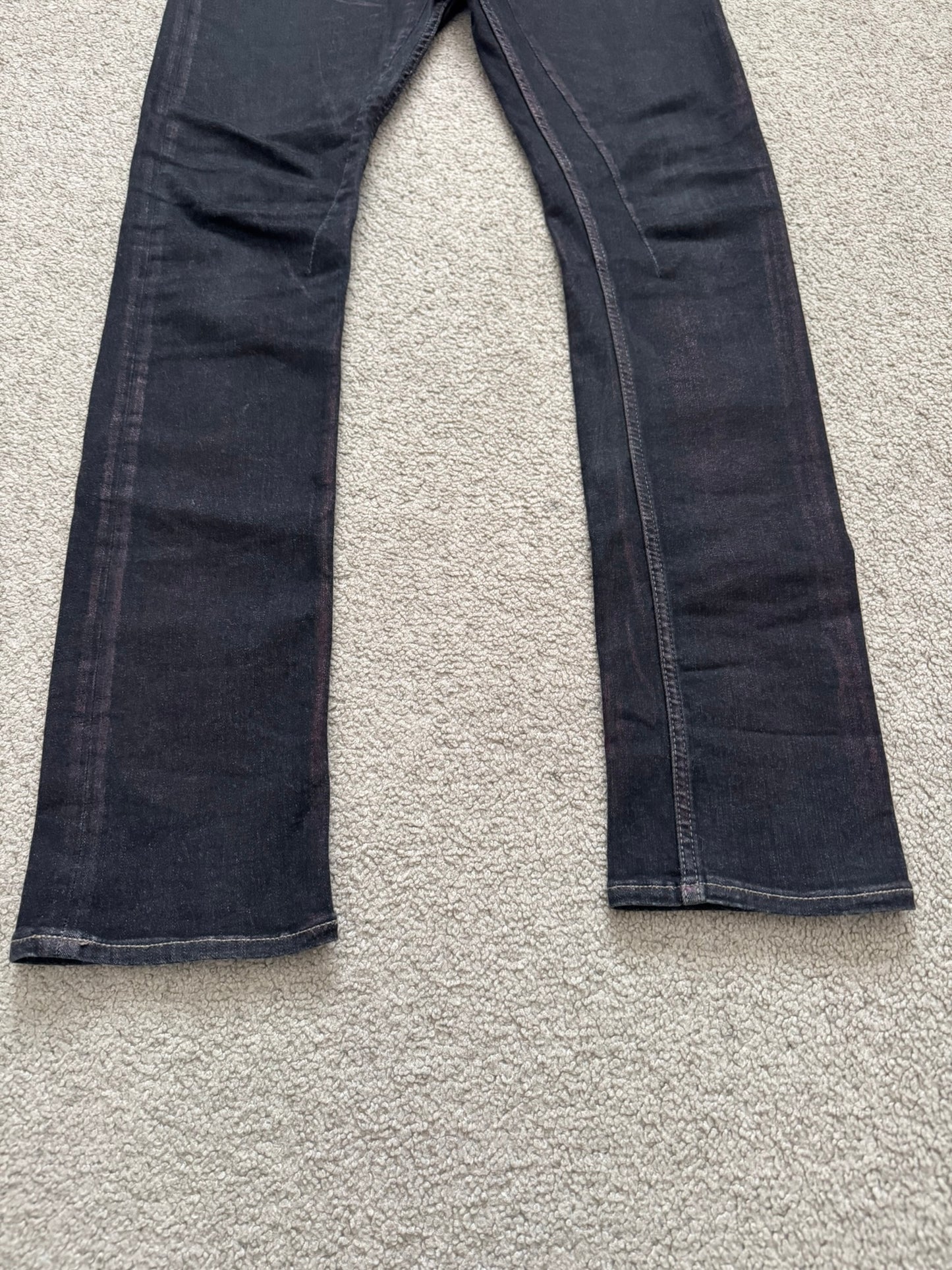 FW20 Rick Owens DRKSHDW Bruise Foil Waxed Detroit Cut Denim Jeans