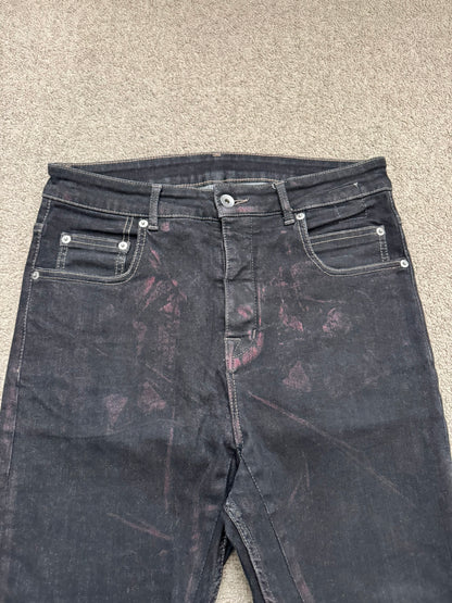 FW20 Rick Owens DRKSHDW Bruise Foil Waxed Detroit Cut Denim Jeans
