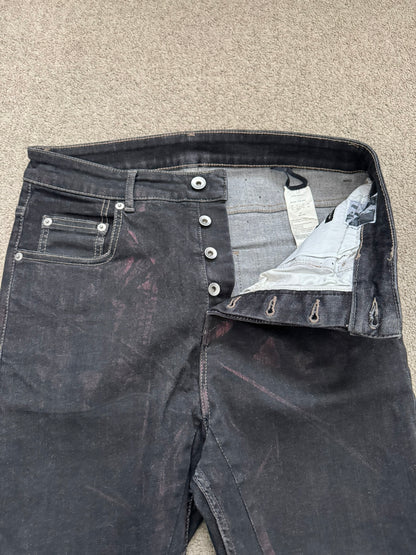 FW20 Rick Owens DRKSHDW Bruise Foil Waxed Detroit Cut Denim Jeans