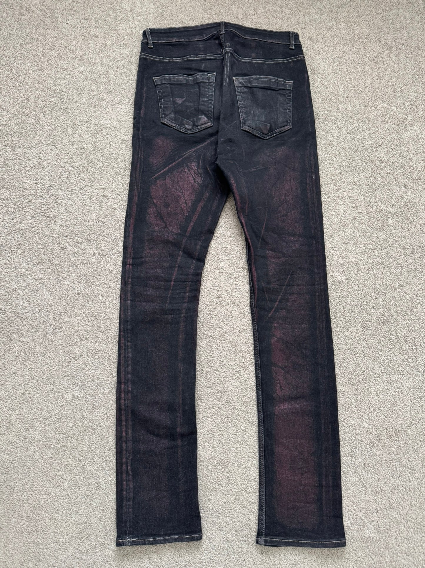 FW20 Rick Owens DRKSHDW Bruise Foil Waxed Detroit Cut Denim Jeans