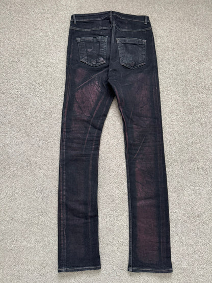 FW20 Rick Owens DRKSHDW Bruise Foil Waxed Detroit Cut Denim Jeans