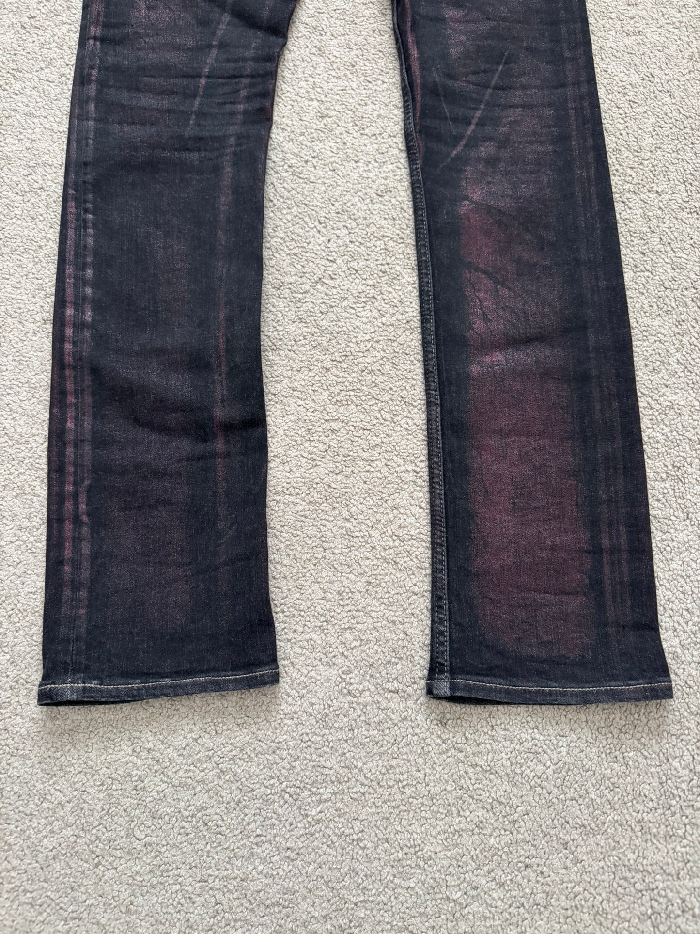 FW20 Rick Owens DRKSHDW Bruise Foil Waxed Detroit Cut Denim Jeans