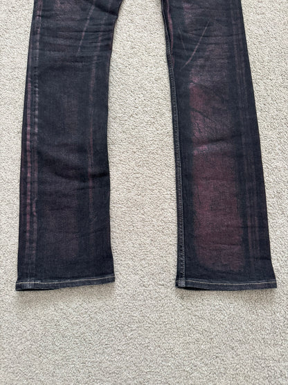FW20 Rick Owens DRKSHDW Bruise Foil Waxed Detroit Cut Denim Jeans