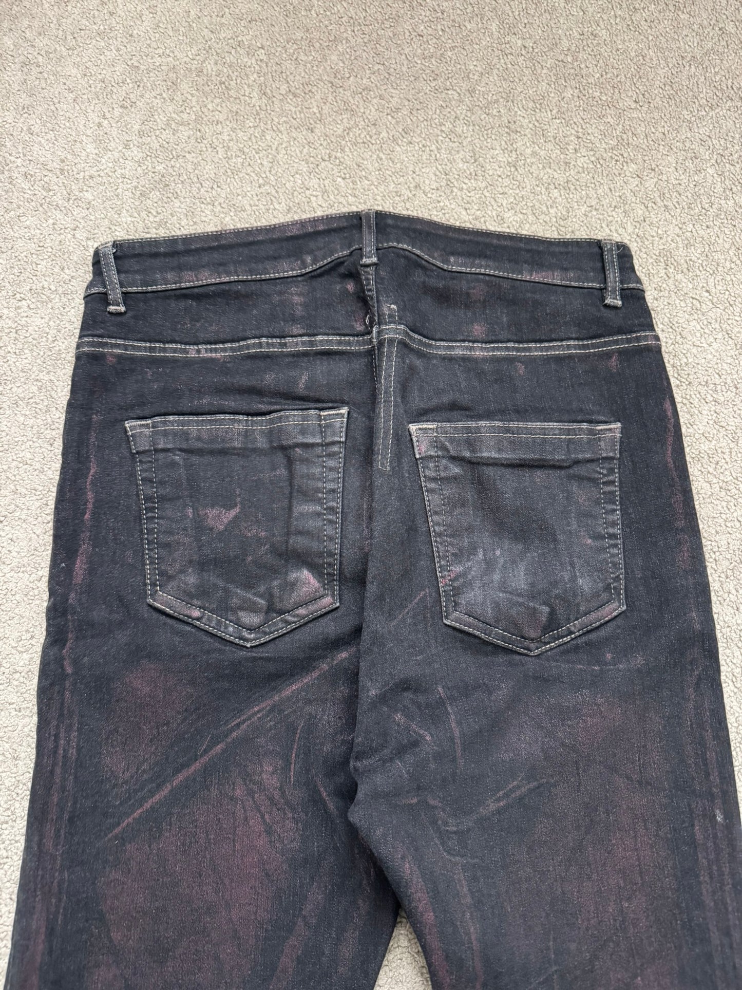 FW20 Rick Owens DRKSHDW Bruise Foil Waxed Detroit Cut Denim Jeans