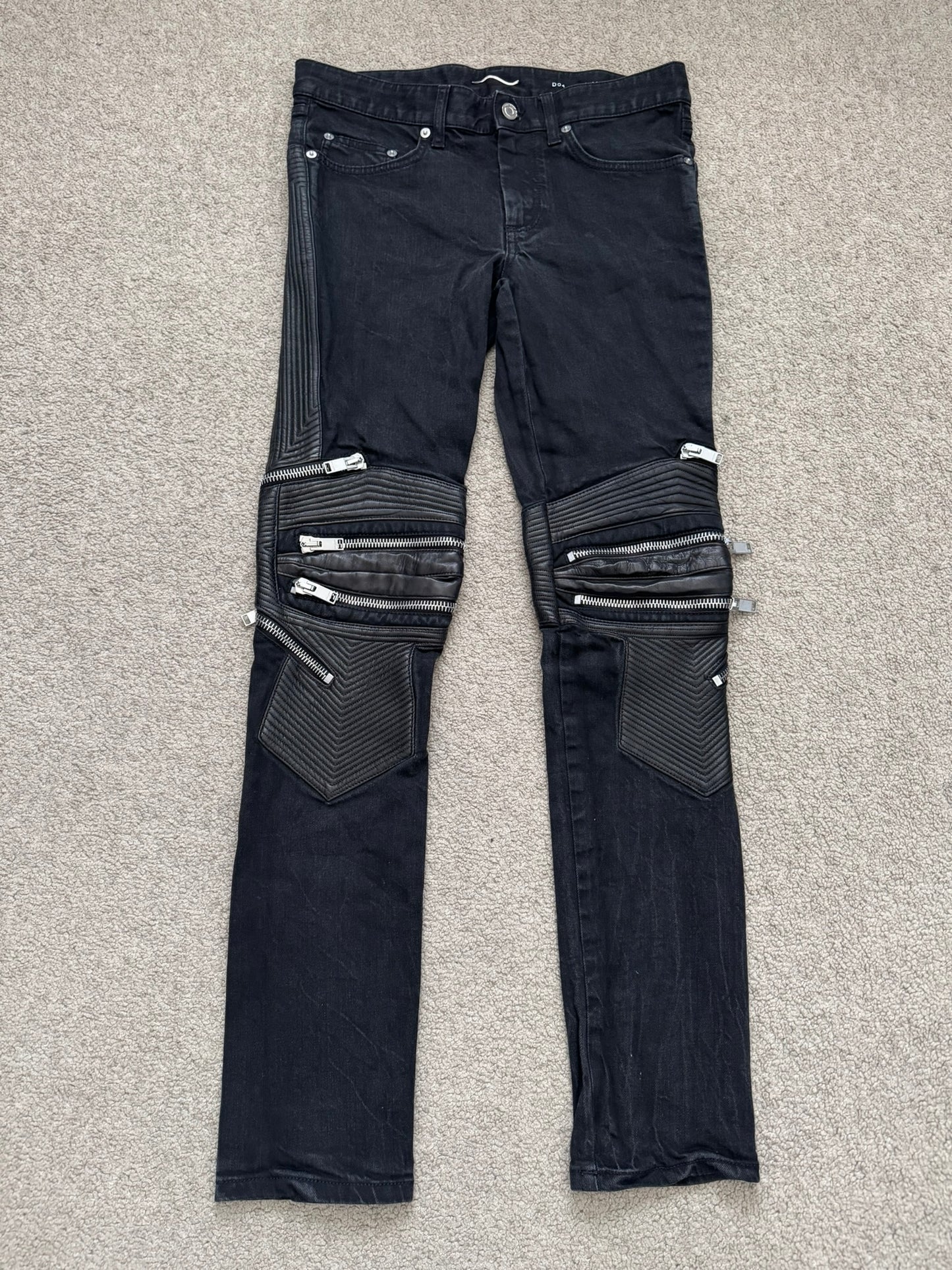 FW13 Saint Laurent by Hedi Slimane Biker Zip Knee D04 Denim Jeans