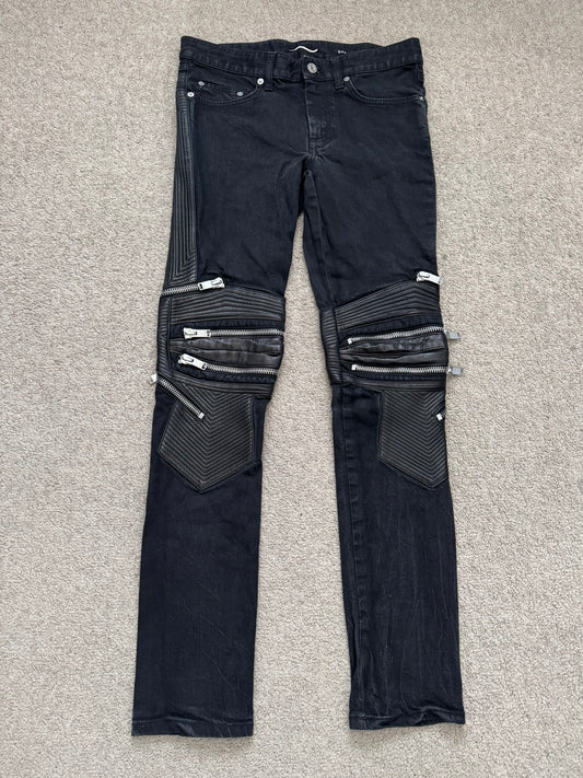 FW13 Saint Laurent by Hedi Slimane Biker Zip Knee D04 Denim Jeans