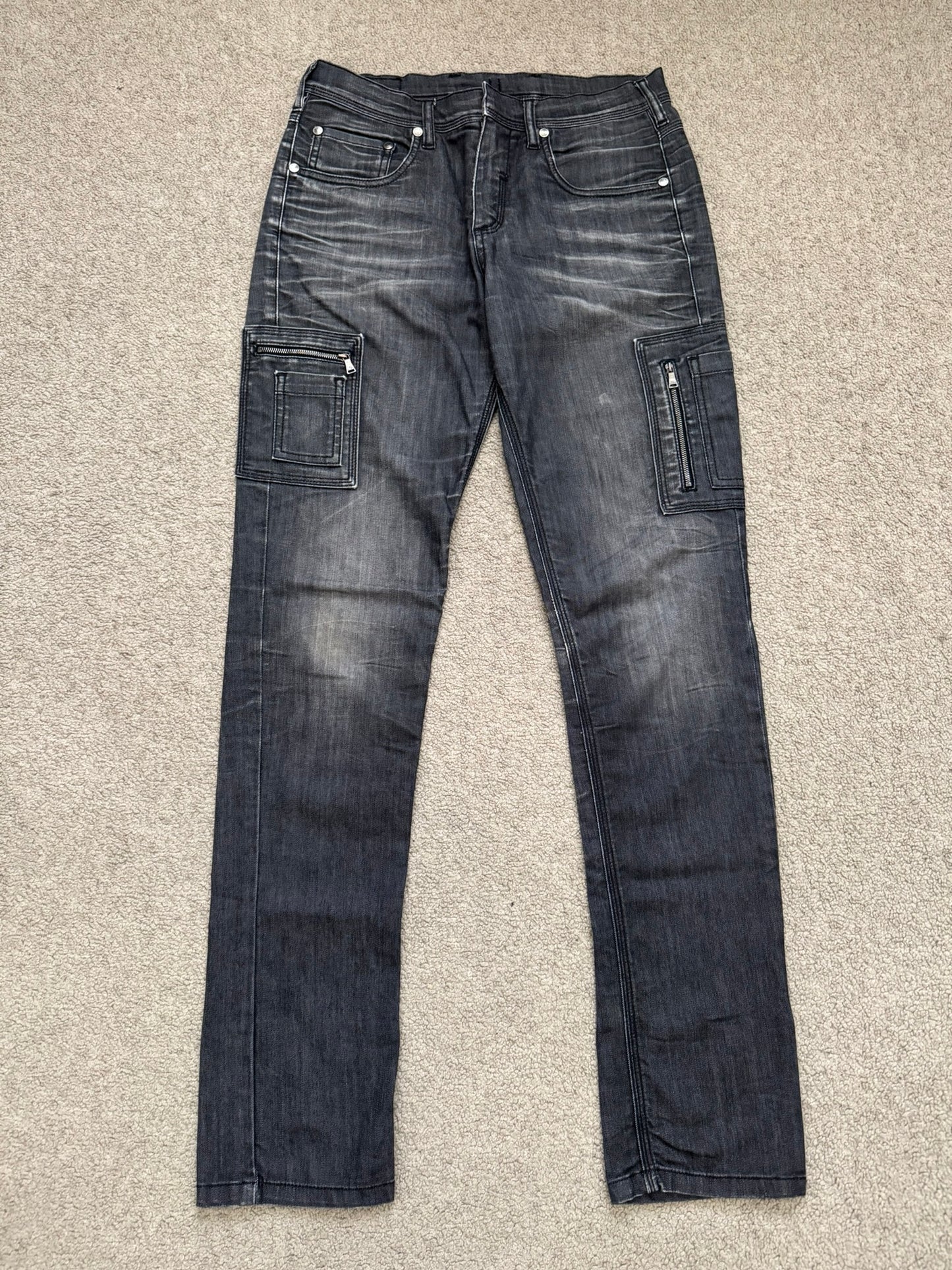 Neil Barrett Side Zipper Pocket Faded Black Denim Jeans