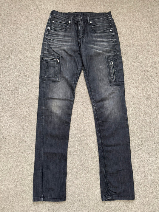 Neil Barrett Side Zipper Pocket Faded Black Denim Jeans