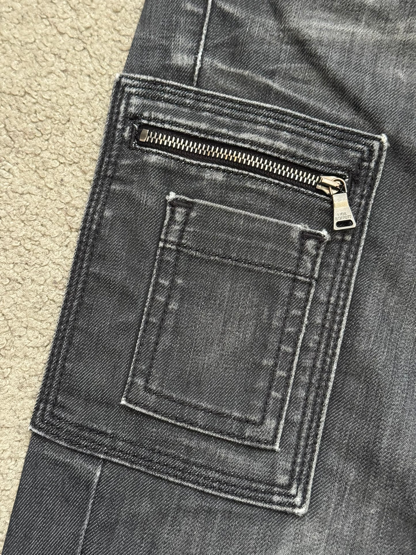 Neil Barrett Side Zipper Pocket Faded Black Denim Jeans