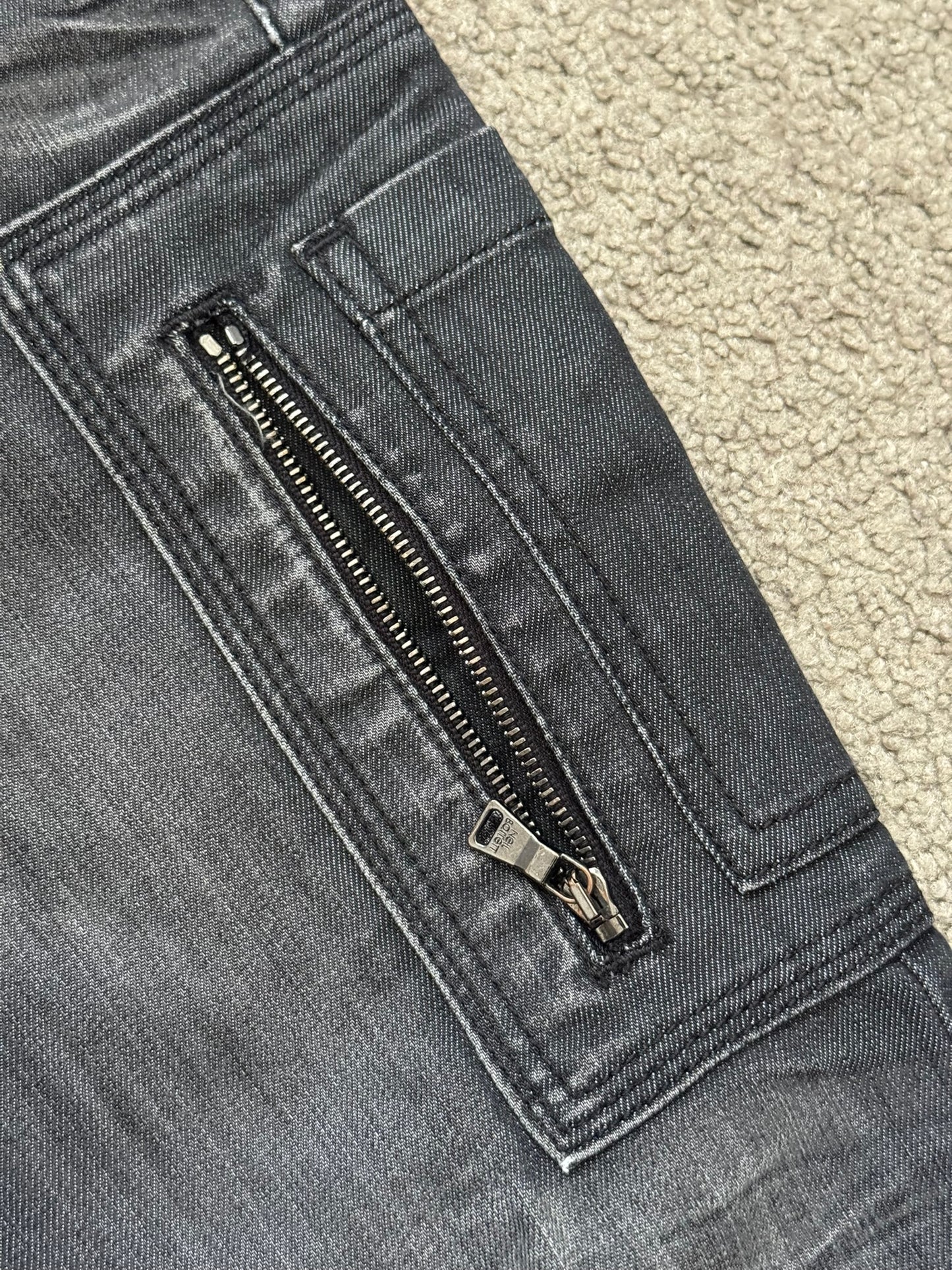 Neil Barrett Side Zipper Pocket Faded Black Denim Jeans