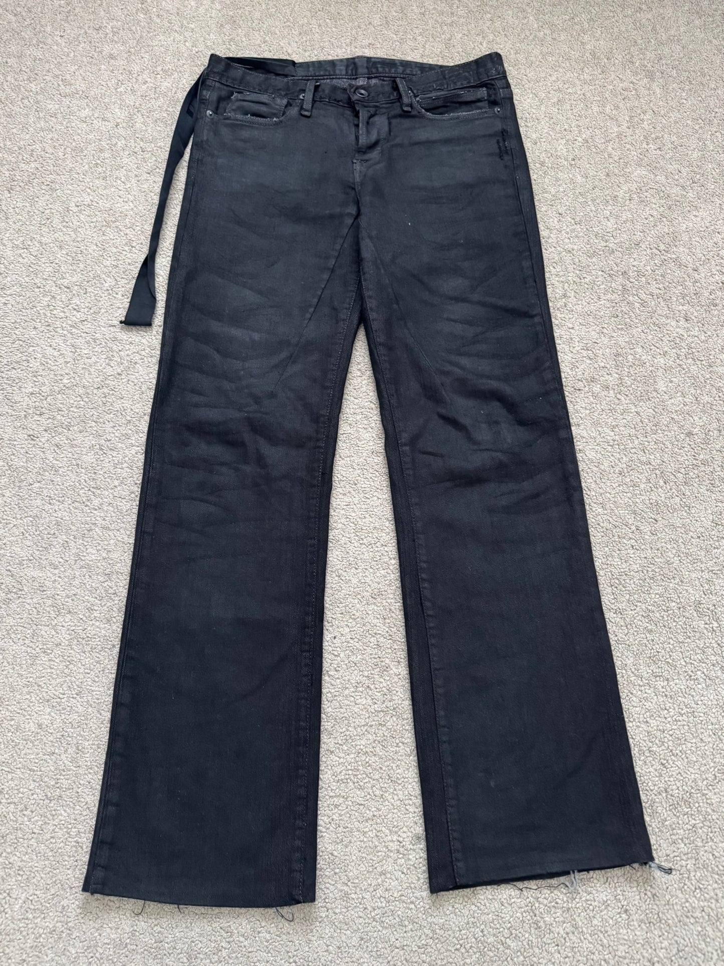 FW07 Rick Owens DRKSHDW Black Waxed Bootcut Flare Denim Jeans
