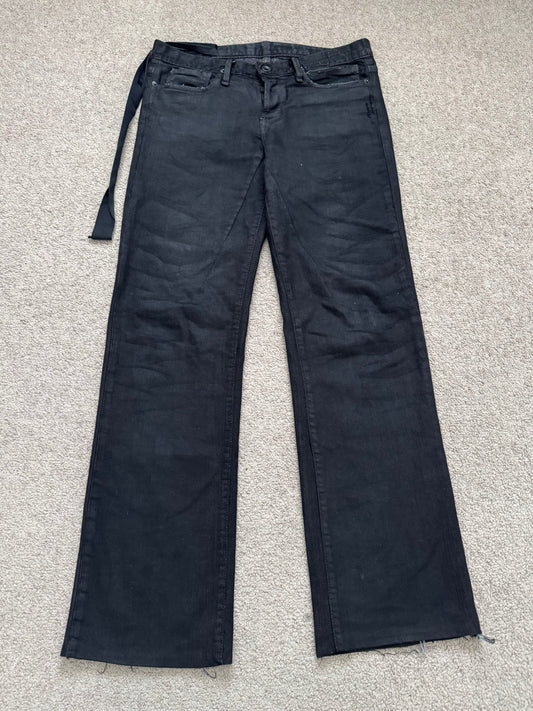 FW07 Rick Owens DRKSHDW Black Waxed Bootcut Flare Denim Jeans