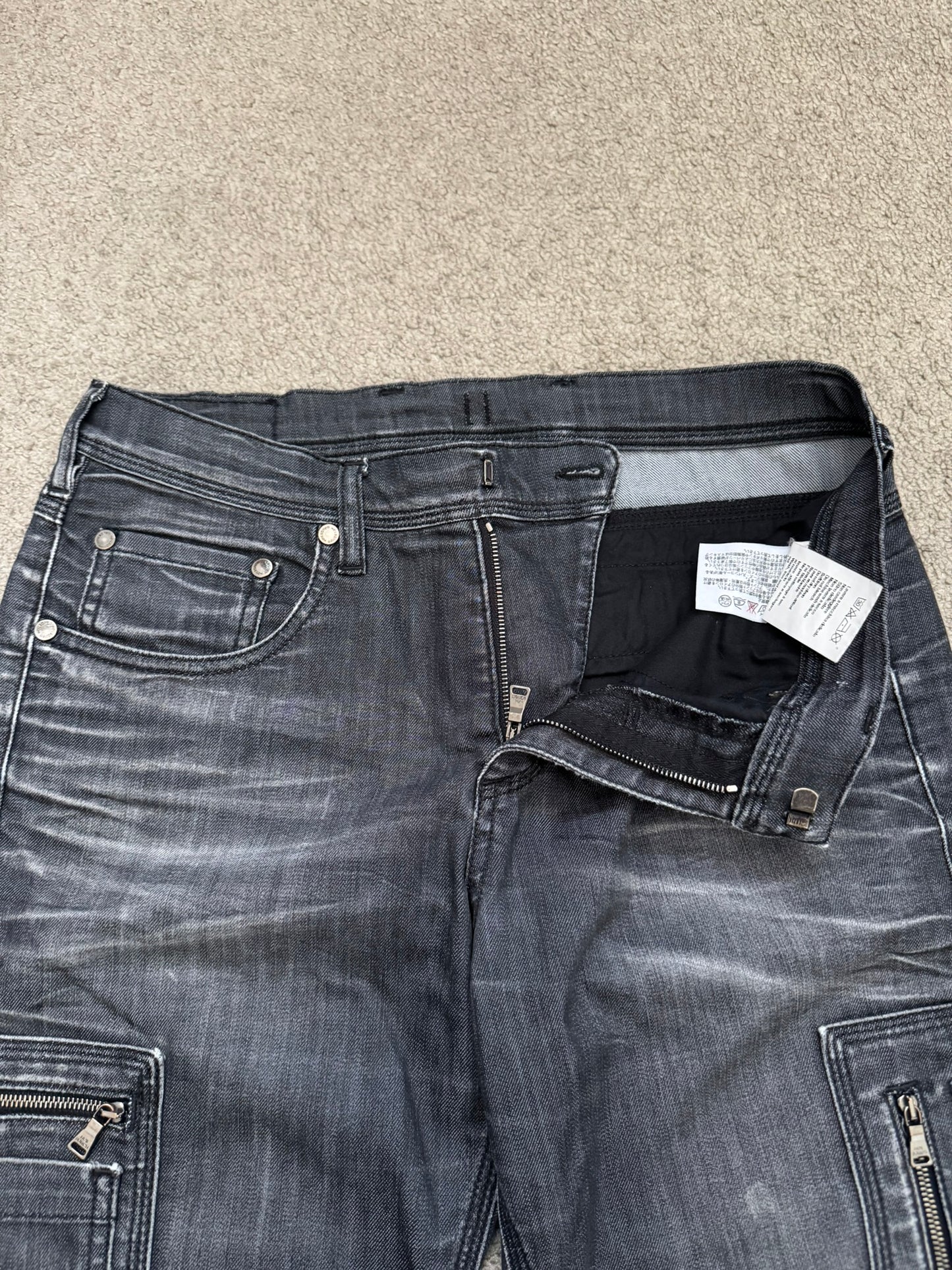 Neil Barrett Side Zipper Pocket Faded Black Denim Jeans