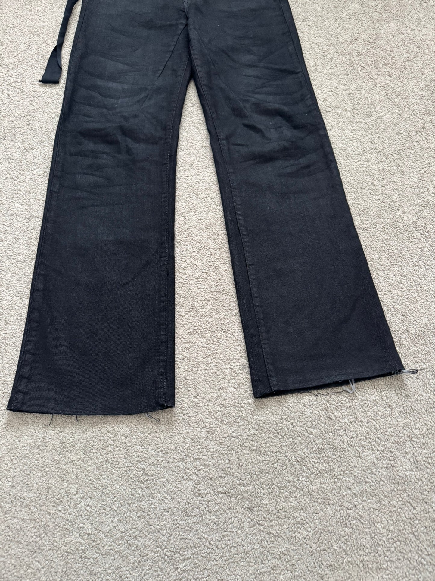 FW07 Rick Owens DRKSHDW Black Waxed Bootcut Flare Denim Jeans