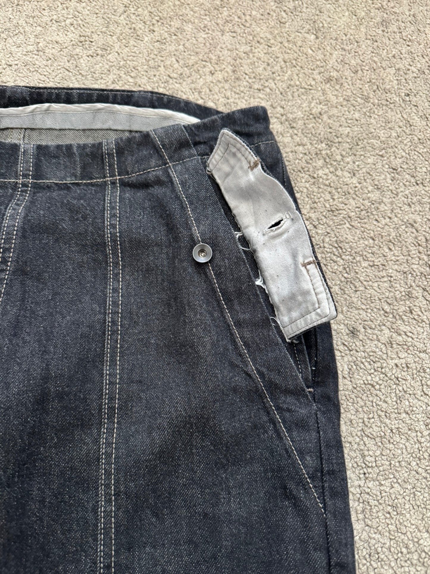 FW15 Rick Owens DRKSHDW Black Selvedge Aircut Denim Jeans