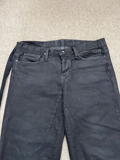 FW07 Rick Owens DRKSHDW Black Waxed Bootcut Flare Denim Jeans