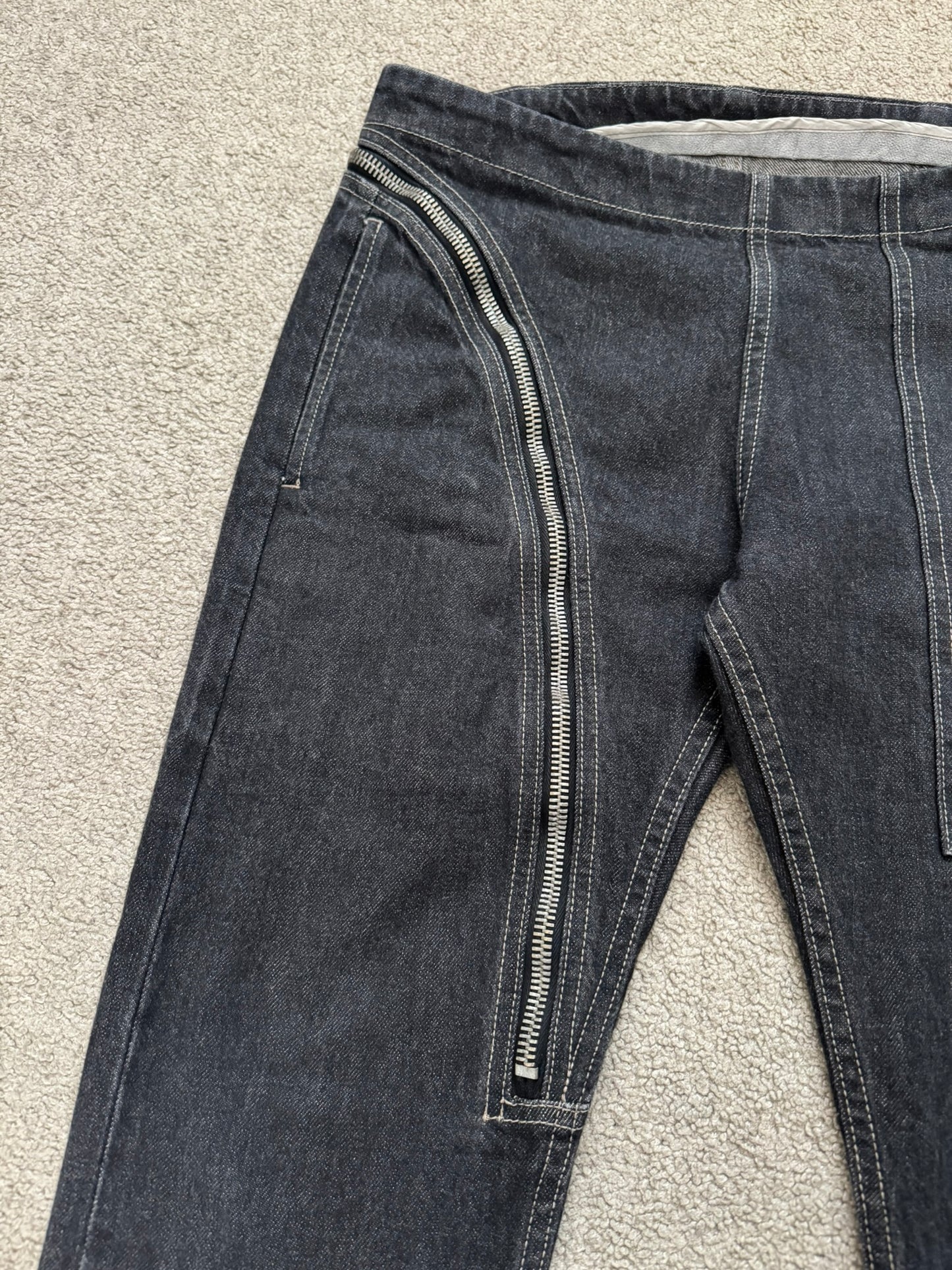FW15 Rick Owens DRKSHDW Black Selvedge Aircut Denim Jeans
