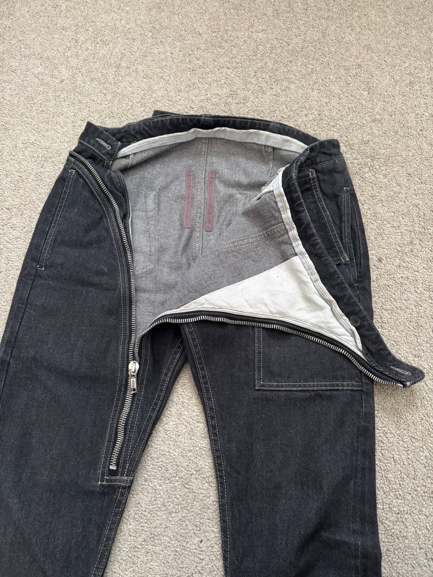 FW15 Rick Owens DRKSHDW Black Selvedge Aircut Denim Jeans